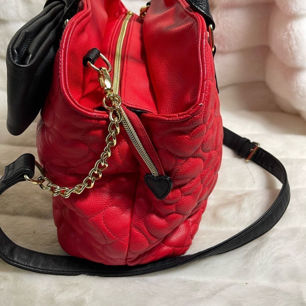 Betsey Johnson Red and Black Satchel with Bow - Picture 6 of 16